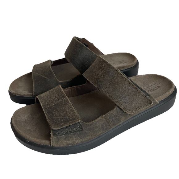 ECCO Cozmo Men's Slide Sandals EU 43 US 9 - 9.5 Green Leather Straps Comfort - Picture 1 of 12